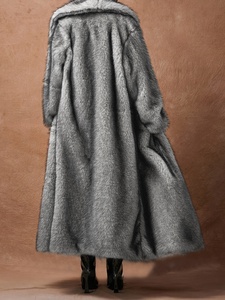 Nouvelle mode d'hiver, élégant manteau en <span class=keywords><strong>fausse</strong></span> <span class=keywords><strong>fourrure</strong></span> vintage simple à manches longues pour femmes, col rabattu, fermeture à un bouton, coupe ample - Product Image 2