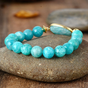 Amazonian Elastic Natural Stone <b>Beaded</b> Bracelet 10mm Golden <b>Thread</b> Pine Tianjiang Stone Bezel Setting Gift Jewelry - Product Image 5