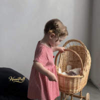 Robe d'été décontractée en coton doux et respirant pour bébés filles, à carreaux, manches courtes, longueur genou, écologique, pour usage quotidien