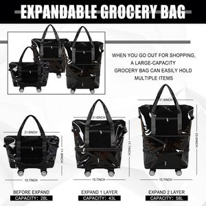 Factory Direct Sales Portable Foldable <b>Shopping</b> <b>Trolley</b> <b>Bag</b> with Wheels Geometric Pattern Supermarket Use - Product Image 6