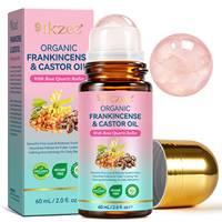 Minyak Esensial Campuran Frankincense Alami Ikzee, Minyak Jarak Frankincense Dengan Roller Kuarsa Mawar untuk Pijat Wajah dan Tubuh