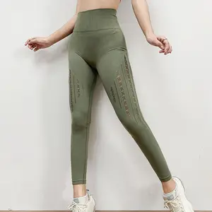 Модные нейлоновые эластичные дышащие леггинсы из спандекса с высокой талией для тренировок пикантные женские спортивные Леггинсы для йоги фитнеса зеленые Леггинсы
