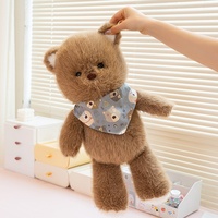 Boneka Hewan Bulu Halus Beruang Anjing Kelinci dengan Bandana, Boneka Hewan Lucu Kartun untuk Hadiah Ulang Tahun Anak