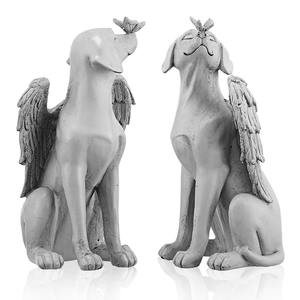 犬の天使の置物、記念品、庭、墓、記念碑、装飾、樹脂製の犬の像、天使の羽を持つ墓石、愛犬の喪失に。 - Product Image 1