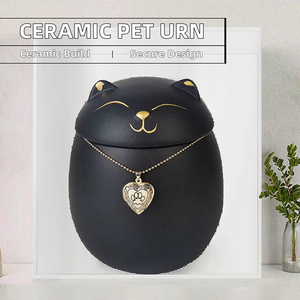 Black <b>Cat</b> Shape Pet Cremation <b>Urn</b> with Gold Heart Pendant Luxury Polyresin Airtight Keepsake for <b>Cats</b> - Product Image 2
