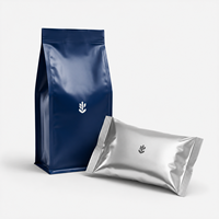 Sachets de café personnalisés écologiques et recyclables à fond plat avec fermeture éclair, en feuille d'aluminium dorée, emballages vierges avec valve