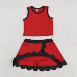 ชุดเด็กผู้หญิง GSD4028 rts Little Active Girl สีแดงลายตารางหมากรุกสีดำ ชุดเซ็ตขายส่งแบบไม่มีแขน เสื้อผ้าเด็กผู้หญิง กระโปรง ชุดโยคะ - Product Image 4