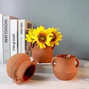 Handmade Ceramic amphora Vase pot antique Terracotta Flower Vases for pampas grass fresh flower rustic wedding vase sets decor