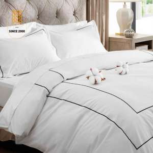 Комплект постельного белья класса люкс для отелей, размер Queen, 100% белый хлопок, с вышивкой, включает пододеяльник и 2 наволочки - Product Image 5