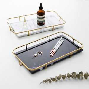 Venta al por mayor de lujo de estilo europeo de metal plano bandeja de almacenamiento de mármol natural creativo borde dorado diseño Art <span class=keywords><strong>Deco</strong></span> para la exhibición de la joyería - Product Image 4