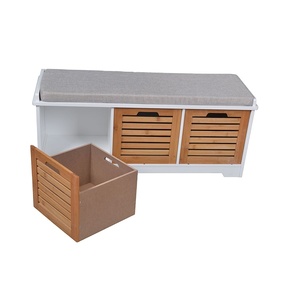 <strong>Wooden</strong> <strong>Shoe</strong> Rack <strong>Bench</strong> Cabinet <strong>with</strong> Soft Seat <strong>Cushion</strong> <strong>and</strong> 3 Louver Drawers for Entrance - Product Image 1