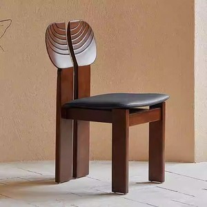 Vintage Solid Wood <b>Dining</b> <b>Chair</b> With Black Upholstered Seat For Home Use - Product Image 1