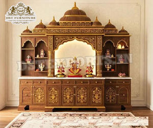 Gabinete de Pooja de Madera de Teca del Sur de la India, Moderno y Tradicional, de Calidad de Exportación, Duradero, Gabinete de Templo Tradicional Indio para el Hogar, Sólido, Hecho en EE. UU. - Product Image 6