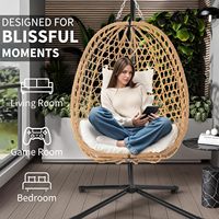 Fauteuil suspendu en rotin Dwoo Garden, chaise suspendue en forme d'œuf pour patio, mobilier d'extérieur, fauteuil suspendu une place avec support en métal