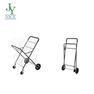 Chariot de courses double <span class=keywords><strong>panier</strong></span> en fil métallique, grand chariot de rangement pour supermarché, pliable à double couche avec roues - Product Image 2