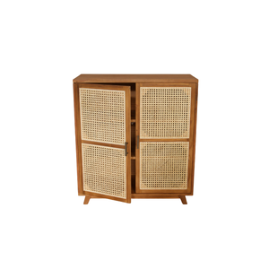Elegant Modern 2DR Teak Wood & Rattan Living Room Cabinet with Durable Intricately Woven Doors for Storage Home Furniture - Product Image 3