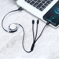 Individuelles Logo 3-in-1 Multi-Datenkabel TPE Einziehbares Micro-USB Typ-C 2,4A Schnellladekabel Werbegeschenk für Computer