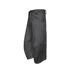 Custom Logo <b>Women</b> Raw Selvedge Wide Leg Cropped Denim Shorts High Rise <b>Red</b> Topstitch Oversized Baggy Knee Length Bermuda <b>Jeans</b> - Product Image 3