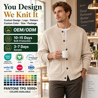 Kardigan Rajut Pria Kerah Bulat Kancing Depan Lengan Panjang dengan Saku, Jaket Rajut Kasual Vintage, Pabrik OEM ODM