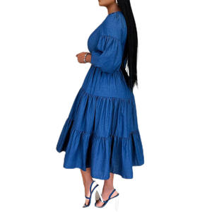 Nuovi abiti da donna <span class=keywords><strong>in</strong></span> <span class=keywords><strong>jeans</strong></span> girocollo alla moda vestiti di <span class=keywords><strong>jeans</strong></span> <span class=keywords><strong>in</strong></span> Denim per abito da donna a pieghe - Product Image 5