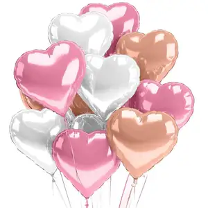 Balon hati Pastel 13 Pak balon Foil Mylar emas mawar dekorasi balon berbentuk hati Hari Valentine merah muda Set Balon Foil