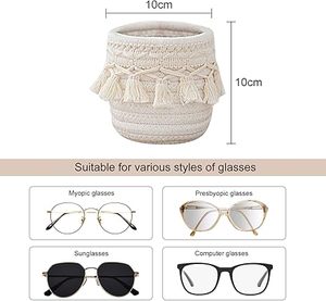 Bohemian Handmade Woven Basket Small Cotton Rope <b>Storage</b> Bin <b>with</b> Macrame Fringe for Cosmetic Tools Desktop Stationery Holder - Product Image 2