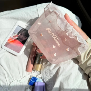 Borsa Cosmetica Trasparente con Volant e Ricamo a Cuore, Portatile e Carina, per Trucco e Fazzoletti, per Donne - Product Image 2