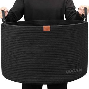 <span class=keywords><strong>Panier</strong></span> à linge extra large 22" x 22" x 14" en corde <span class=keywords><strong>de</strong></span> coton tressée avec poignées pour couvertures et jouets, idéal pour le salon - Product Image 1