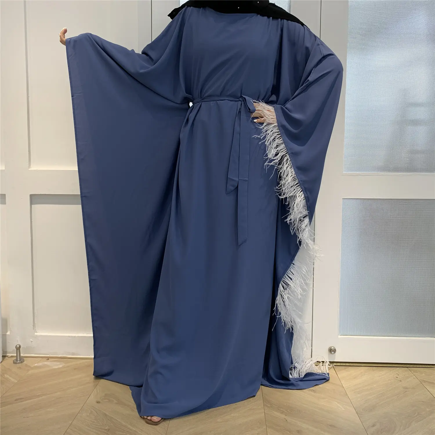 Long batwing sleeve fancy Islamic clothing women oversized maxi Dubai solid abaya kaftan free size dresses