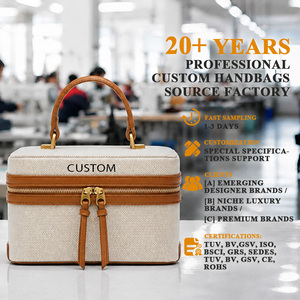 Sac de toilette vintage en toile avec garniture en cuir PU |   Élégante trousse de maquillage, sac à main, sac bandoulière pour femmes |   Échantillons en 7 à 10 jours - Product Image 4