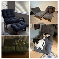 Ensemble de fauteuils de salon avec repose-pieds - Fauteuils de salon avec coussins moelleux, dossiers réglables, canapés de jardin, canapé inclinable, pouf