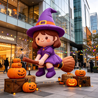 Décoration gonflable personnalisée pour Halloween, sorcière mignonne avec balai, en tissu Oxford, éclairage LED, résistante à l'eau, pour fête, événement, jardin