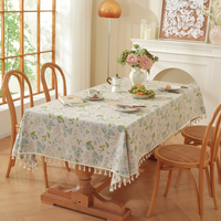 Nappe Rectangulaire en Coton et Lin Imprimé Feuilles Botaniques Vert Clair, Motif Floral Champêtre de Luxe pour la Table à Manger Domestique