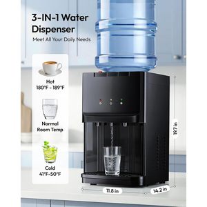 Euhomy <b>Top</b> <b>Load</b> Water Dispenser 3 Or 5 Gallon Bottles Countertop Cooler Hot Cold Water Black - Product Image 2