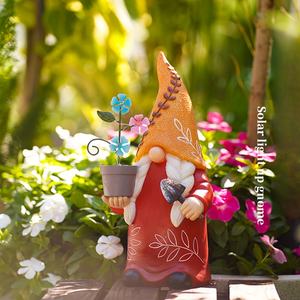 Giardino gnomo decorazioni all'aperto, giardino solare gnomo statua luce, resina energia solare nana con vaso di fiori pala luce statua - Product Image 4