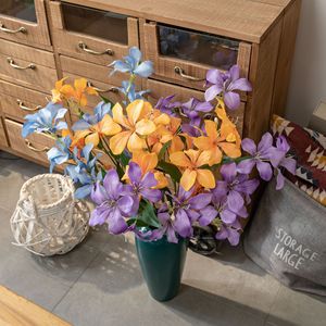 Fleur d'orchidée artificielle CallaFloral, branche unique, violet clair, orange, bleu, décoration intérieure, pétales en polyester - Product Image 1