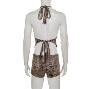 PEEQI MR44587 Nuovo Completo Sexy da <span class=keywords><strong>Donna</strong></span> con Stampa <span class=keywords><strong>Leopardata</strong></span>, Top Senza Schienale con Collo all'Americana e Shorts, Set Due Pezzi - Product Image 6