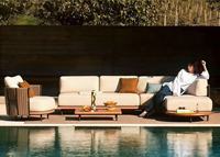 Langlebiges Outdoor Nordic Korrosionsbeständiges Teakholz Sofa- und Stuhl-Set für Garten, Terrasse, Innenhof, Villa und Balkon