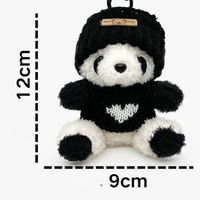 Porte-clés en peluche Panda noir esthétique, Panda Kawaii avec bonnet et tenue cœur d'amour, breloque de sac tendance pour la décoration des filles