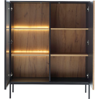 Armoire de rangement moderne extensible en bois écologique noire à 4 compartiments avec portes à panneaux surélevés pour salon, chambre et maison