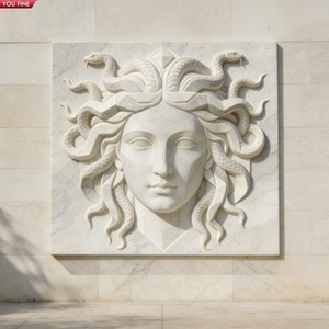 Sculpture en relief de Méduse en marbre blanc sculpté à la main YOUFINE, art mythologique, décoration pour l'espace extérieur du jardin - Product Image 5