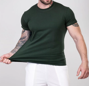 新しいヴィンテージ風マッスルフィットネスコットンTシャツ、Oネック、フロントロゴ入り、ゆったりとした通気性のあるストレッチ素材、スリムフィット、スポーツカジュアル、メンズ半袖 - Product Image 4