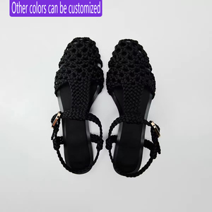 ZA2026 Nouvelles mules d'été pour femmes, couleur unie, loisirs, boucle dorée, style cage, à porter à l'extérieur, chaussures tissées ajourées - Product Image 1