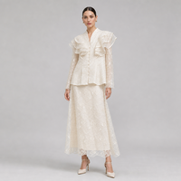 Ensemble 2 pièces élégant en dentelle florale avec veste courte à volants et jupe, tenue unie pour femmes musulmanes modestes, idéale pour les fêtes et mariages, ODM OEM