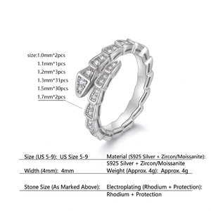 <span class=keywords><strong>Anello</strong></span> <span class=keywords><strong>Serpente</strong></span> Norelle S925 in <span class=keywords><strong>Argento</strong></span> Placcato Oro Bianco con Moissanite per Donna, Gioiello Statement con Diamanti Ghiacciati, Anniversario - Product Image 2