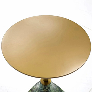 Mesa Lateral de Mármore Verde Natural, Mesa Redonda Pequena de Metal Luxuosa, Mesa de Canto para Sofá para Hotel, Vila, Apartamento - Product Image 3