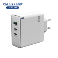 Chargeur GaN certifié CE UE 100W avec affichage LED, adaptateur de charge rapide 3 ports USB-C et USB-A pour les voyages internationaux