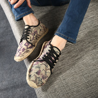Espadrilles compensées tressées en toile noire pour femme, semelle en jute, mules à plateforme, confortables et légères, style créateur tendance