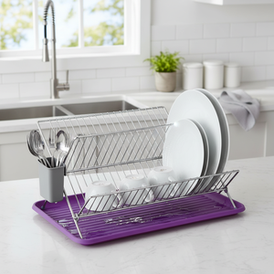 Scolapiatti pieghevole in metallo MSV con vassoio, colore viola, 40 x 34,5 x 27 cm - Product Image 3
