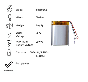 Baterai Lithium Polimer 803040 3 Kabel Baterai Pengganti 803040-3 Baterai Isi Ulang Kapasitas Tinggi untuk Speaker MP3 - Product Image 3